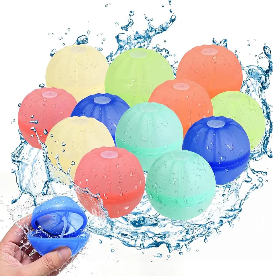 AEYAKA Reusable Silikon Wasserbomben 12er Set, Selbstschließende Schnellfüll-Wasserbälle ohne Magnete, Wiederverwendbares Wasserspielzeug für Pool, Strand, Garten & Sommerpartys