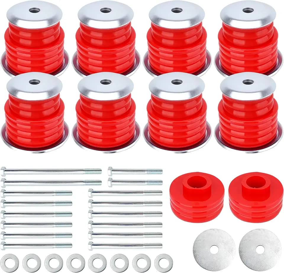 KF04058BK Body Cab Bushing Kit, Polyurethane Body Mount for Ford F250 F350 Super Duty 1999-2007 2WD 4WD Body Mounts with Steel Sleeves & Hardware - Improve Bumpy Ride, Red