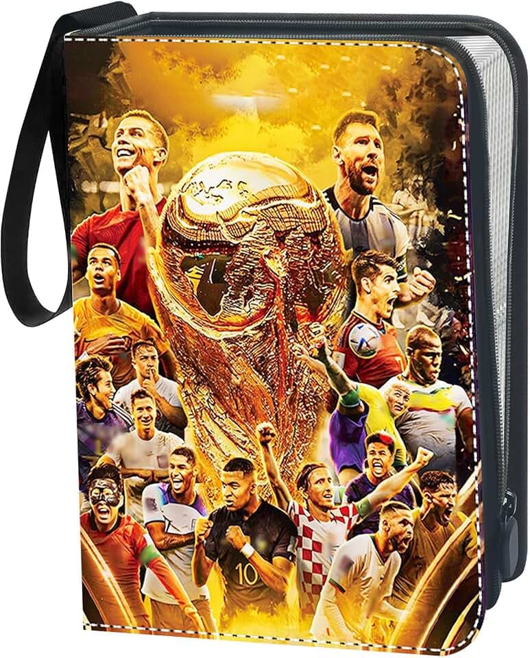 Fußballstar karten sammelabum，440 Karten Sammelkarten Album 4 Taschen 55 Seiten Sammelmappe karten Heft Ordner Buch,Hochwertiges Wasserdicht PU Leder Card Collection Sammelheft,Geschenk für Kinder