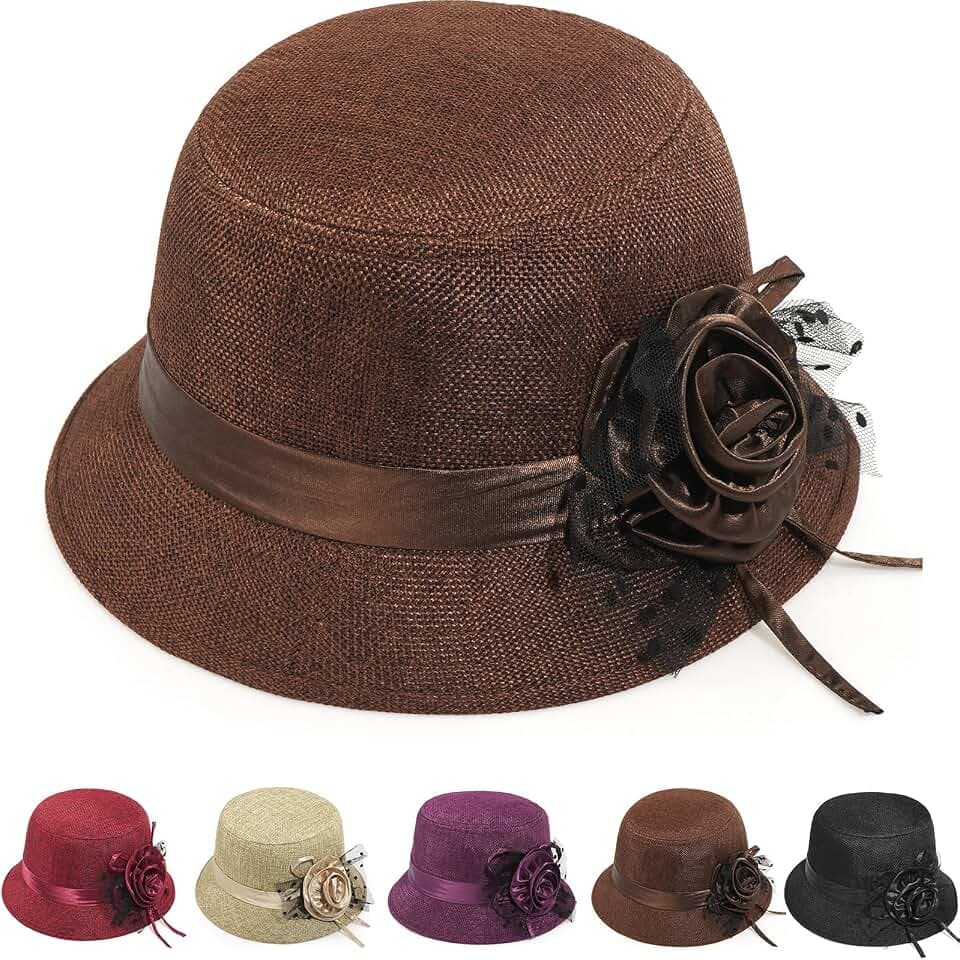 Initlove Damen-Glockenhut, Vintage-Stil, Blumenmuster, Fischerhut für Hochzeit, Party