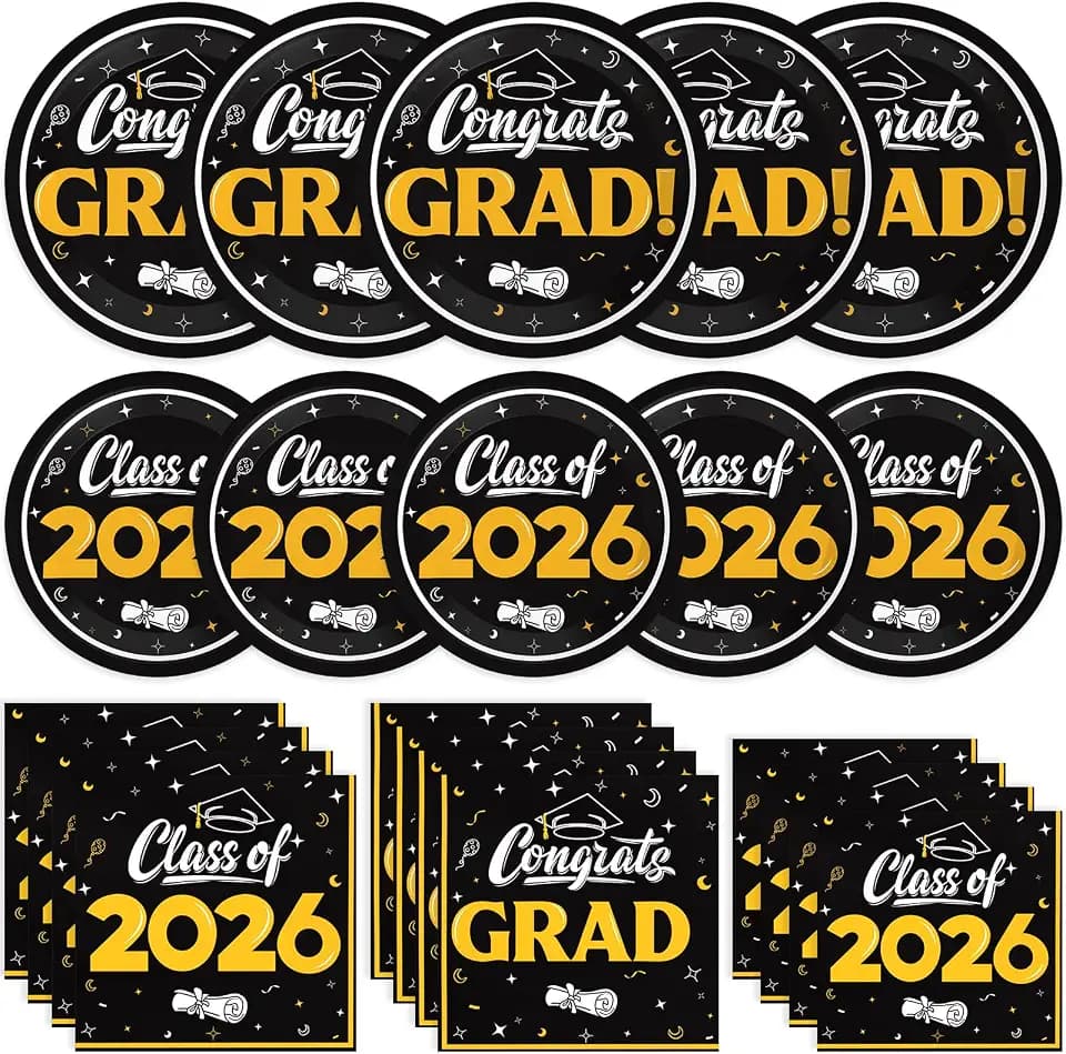 Graduation Paper Plates and Napkins, Class of 2026 Party Supplies 50 Guests