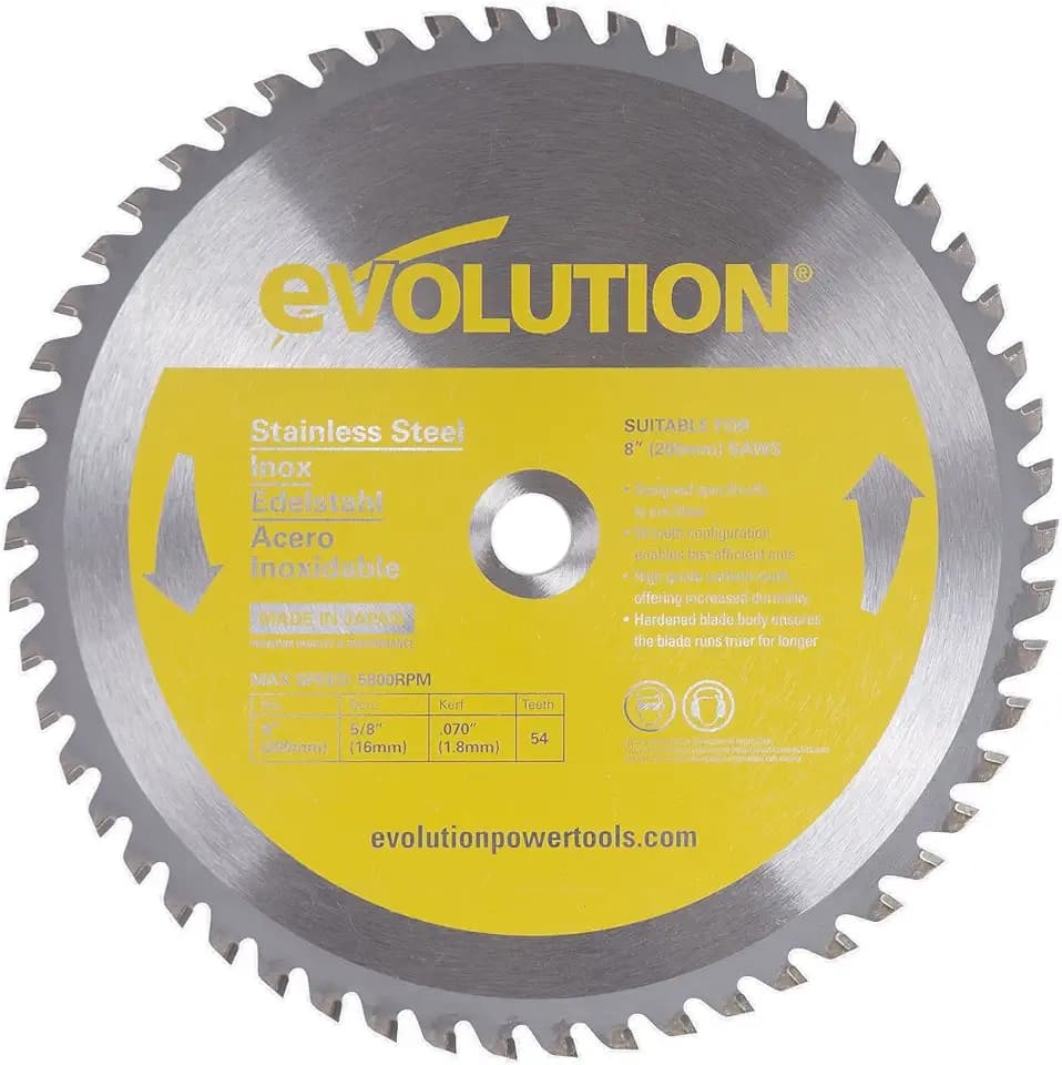 Evolution Power Tools 8BLADESS Stainless Steel Cutting Saw Blade, 8-Inch x 54-Tooth, Yellow