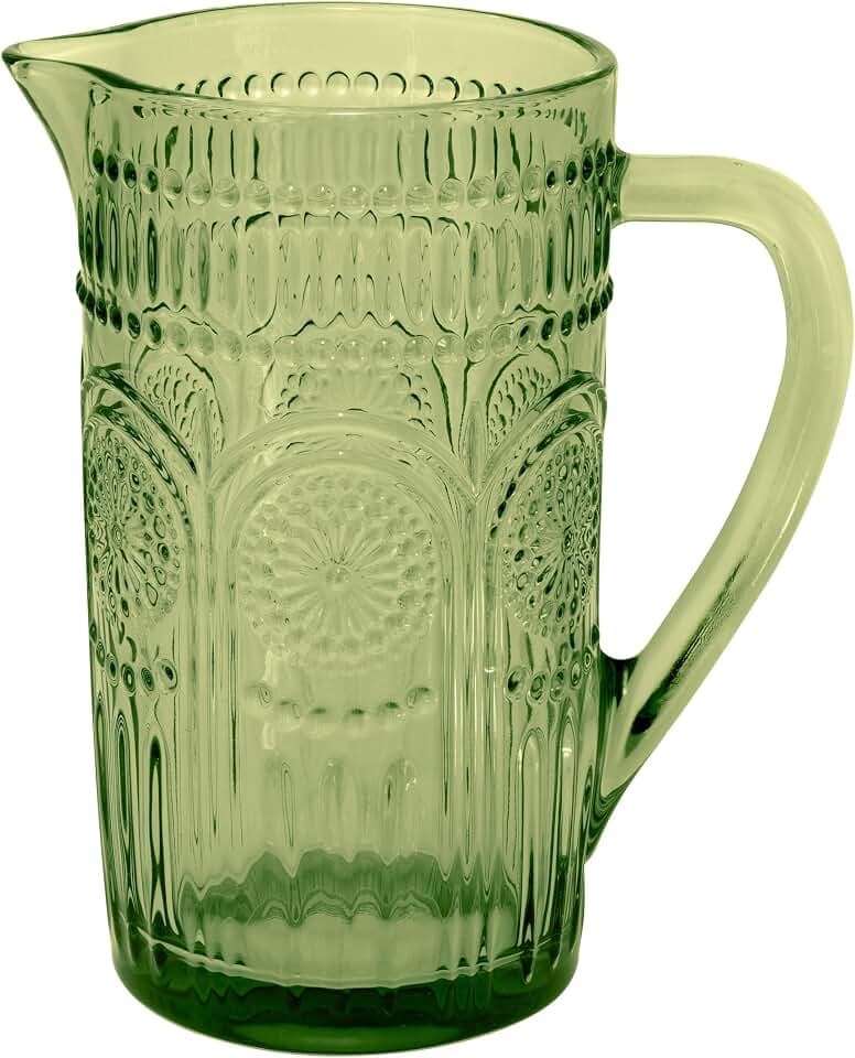 Vintage-Inspired Codi Glass Pitcher, Holds 5.5 Cups, Olive Green