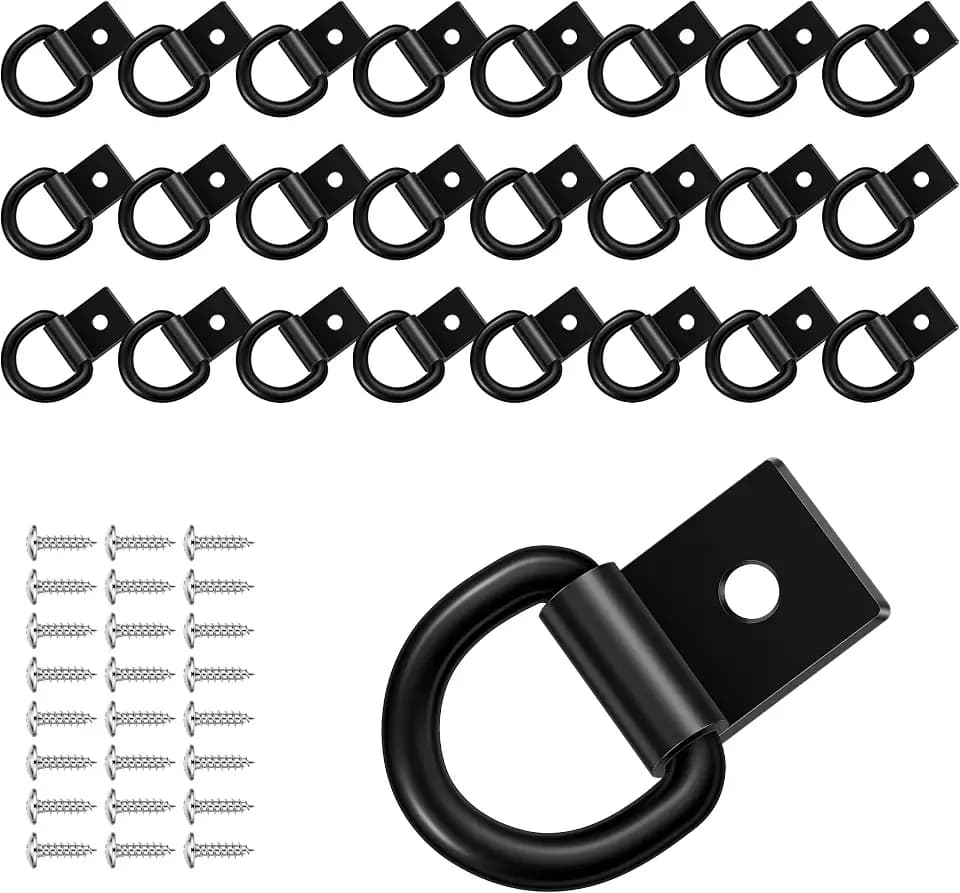 garini Black D Ring Tie Down Anchors,24Pcs Heavy Duty D Ring with Screws