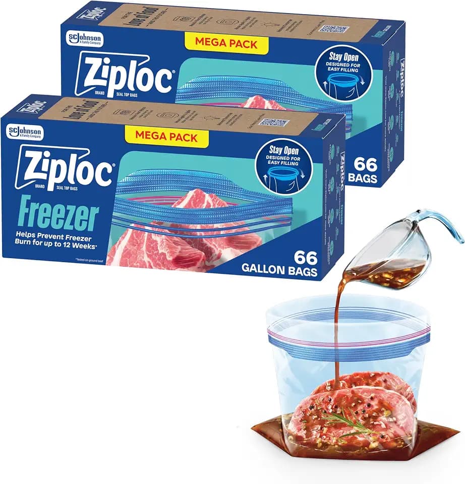Ziploc Gallon Freezer Bags, Food Storage, 132 Total Bags (66 Count, 2-Pack)
