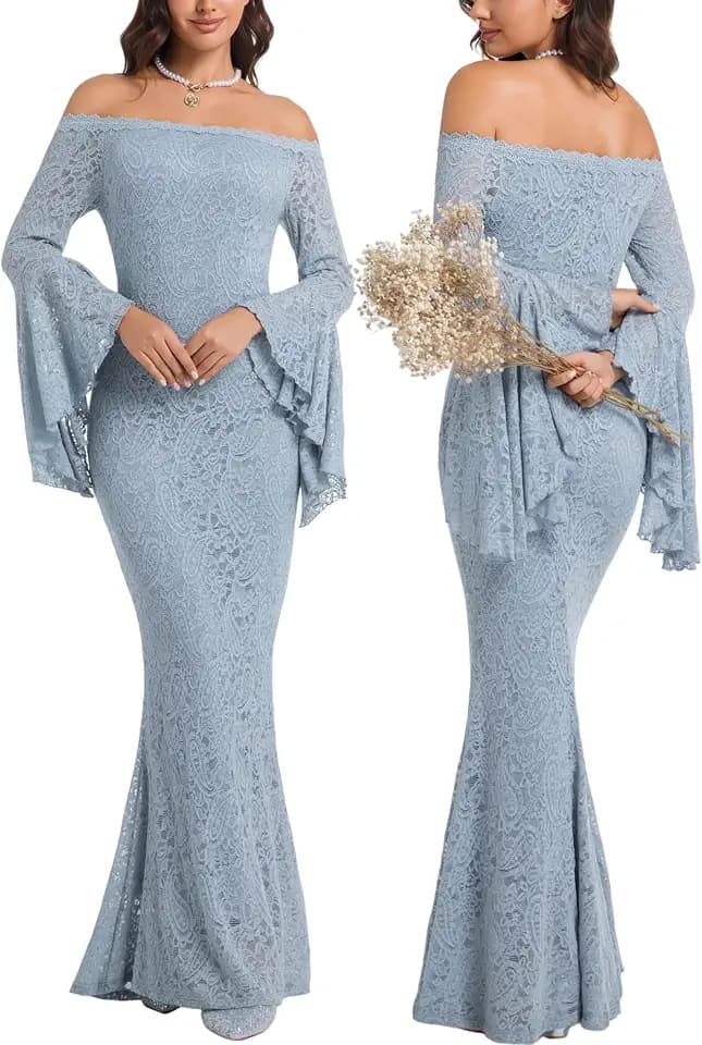 Cercis Women Lace Maxi Wedding Dress Boho Wedding Guest Formal Long Dress