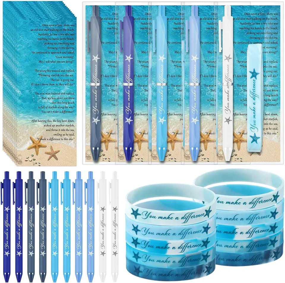 Sayglossy 25 Sets Employee Appreciation Gifts Starfish Story Gifts You Make a Difference Ballpoint Pens Silicon Bracelets Thank You Cards for Coworker Volunteer Teacher Party Favors