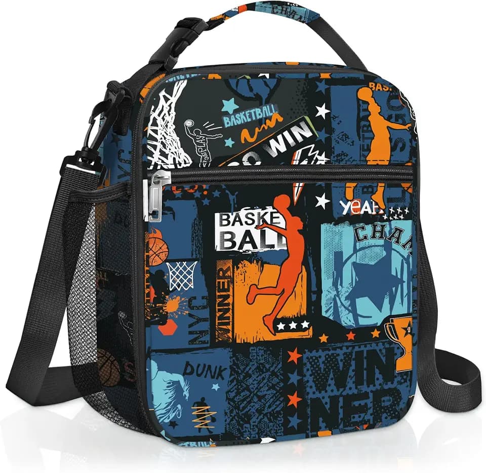 Clastyle Basketball Insulated Kid Lunch Bag Tote School Lunch Box Container