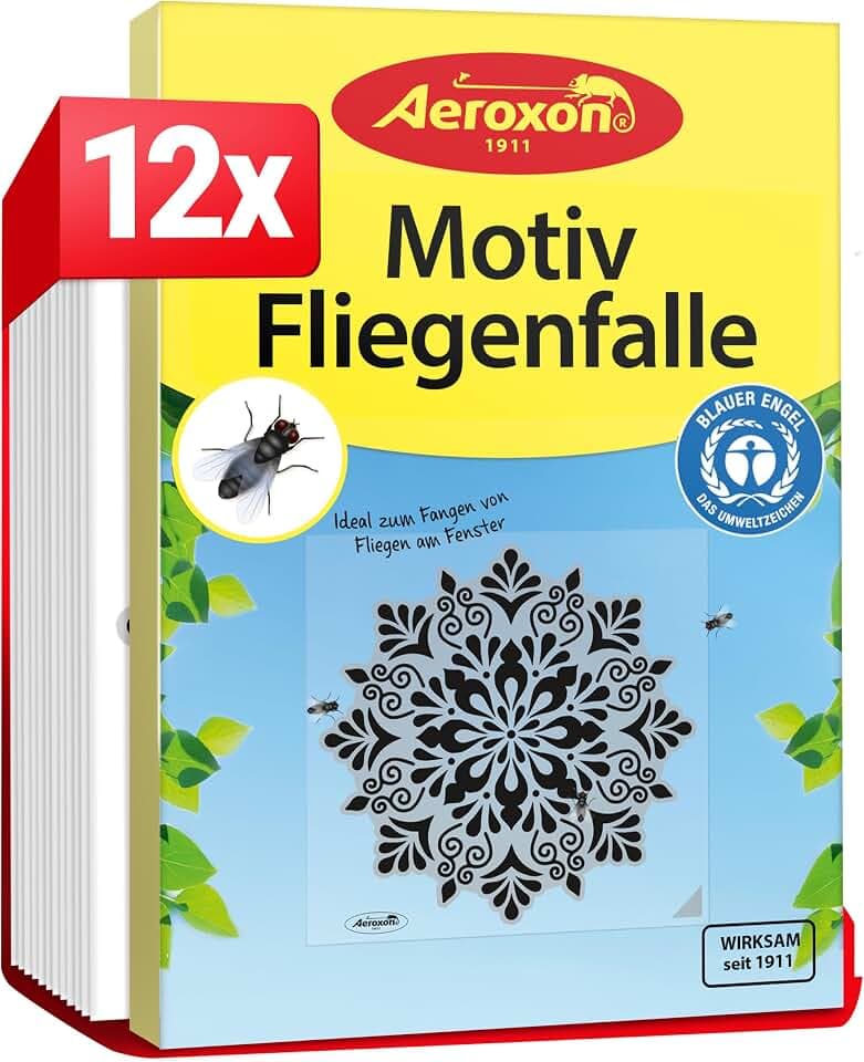 Aeroxon Fliegenfalle Fenster, 12 Stück Motiv Klebestreifen mit Mandala