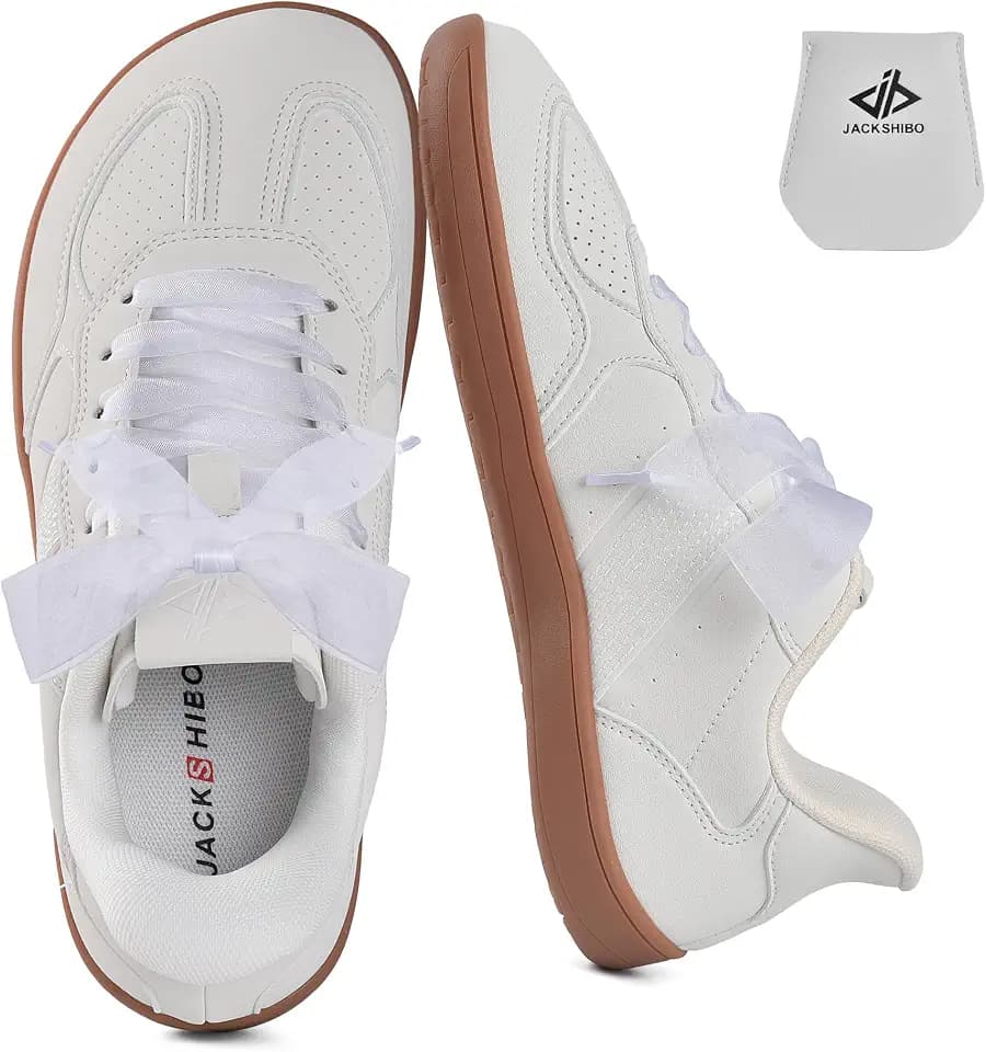 JACKSHIBO Barefoot Shoes Women Wide Toe Box Slip in Zero Drop Arch Support Sneakers Slip on Walking Tennis Minimalist Orthopedic Plantar Fasciitis Shoe with Metatarsal Pads and Detachable Flip Tongue