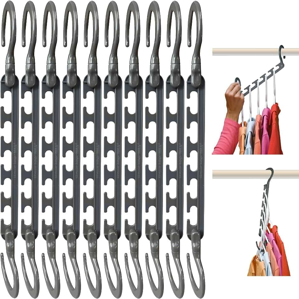 Wonder Hanger Max New & Improved, Dreifachpackung, Der Schrank Platz für einfache, mühelose, knitterfreie Kleidung, Wird komplett montiert geliefert (Grau, 10 Stück)