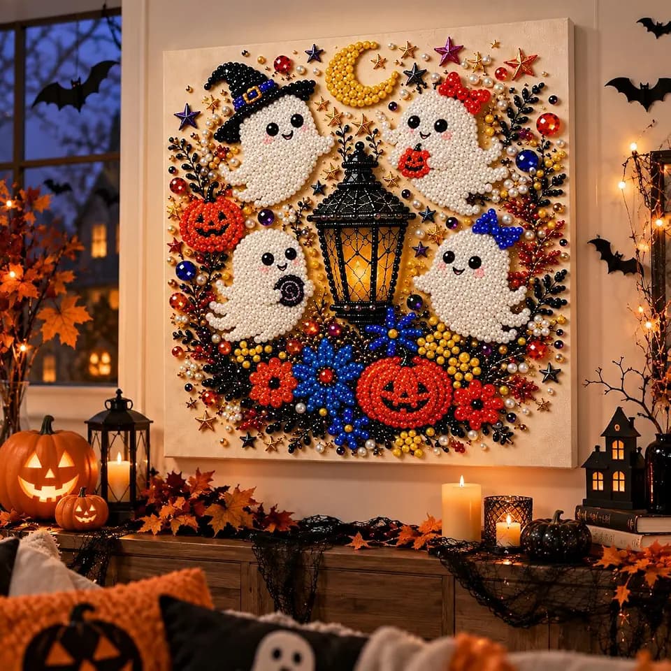 Halloween and Christmas DIY Pearl and Diamond Painting Set (Halloween-A)