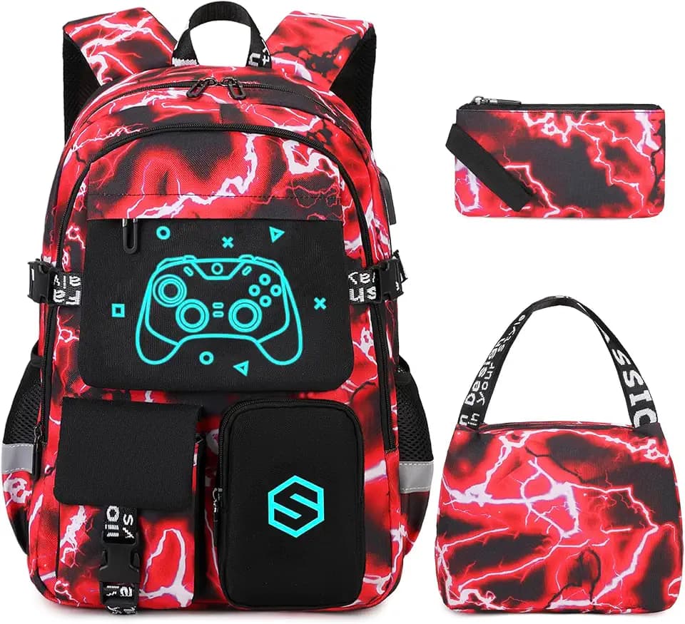 Scothen Boys Backpack, Cool Luminous Kids School Backpacks with Lunch Bag