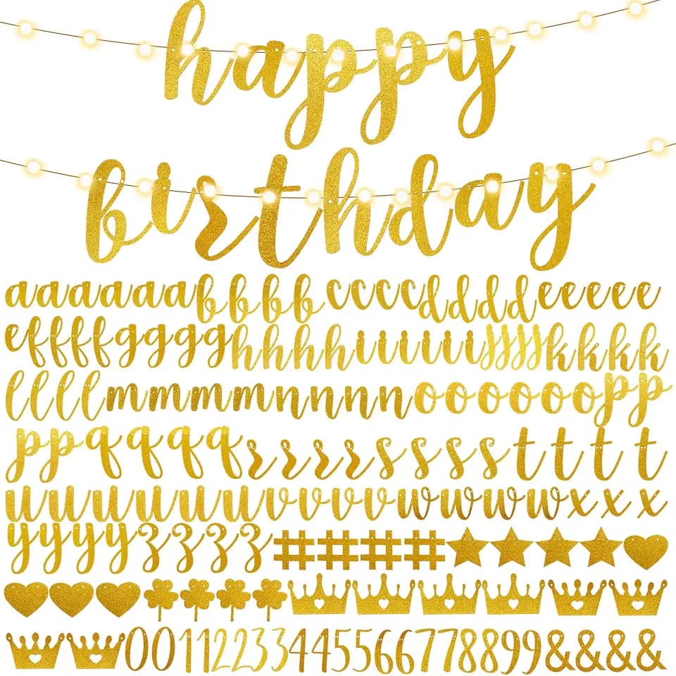 TaoBary 167 Pcs DIY Banner Kit Happy Birthday Customizable Letters, Gold