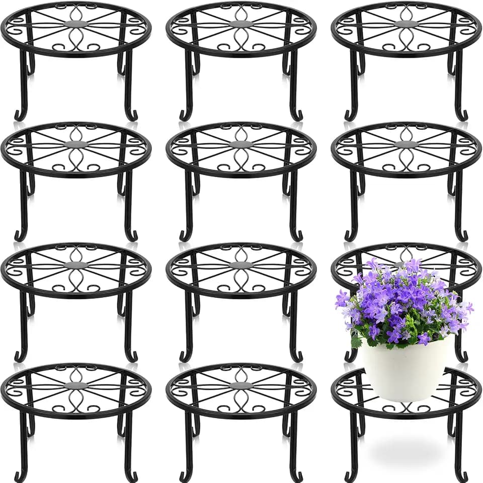 Maitys 12 Pack Black Metal Plant Stands Indoor Outdoor Low Plant Shelf
