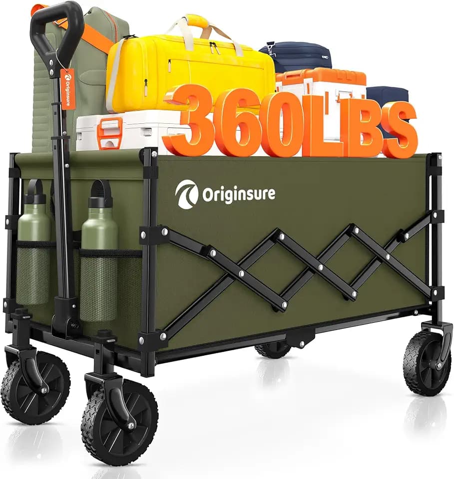 Originsure 110L Portable Collapsible Wagon Cart, 360lbs Heavy Duty, Green