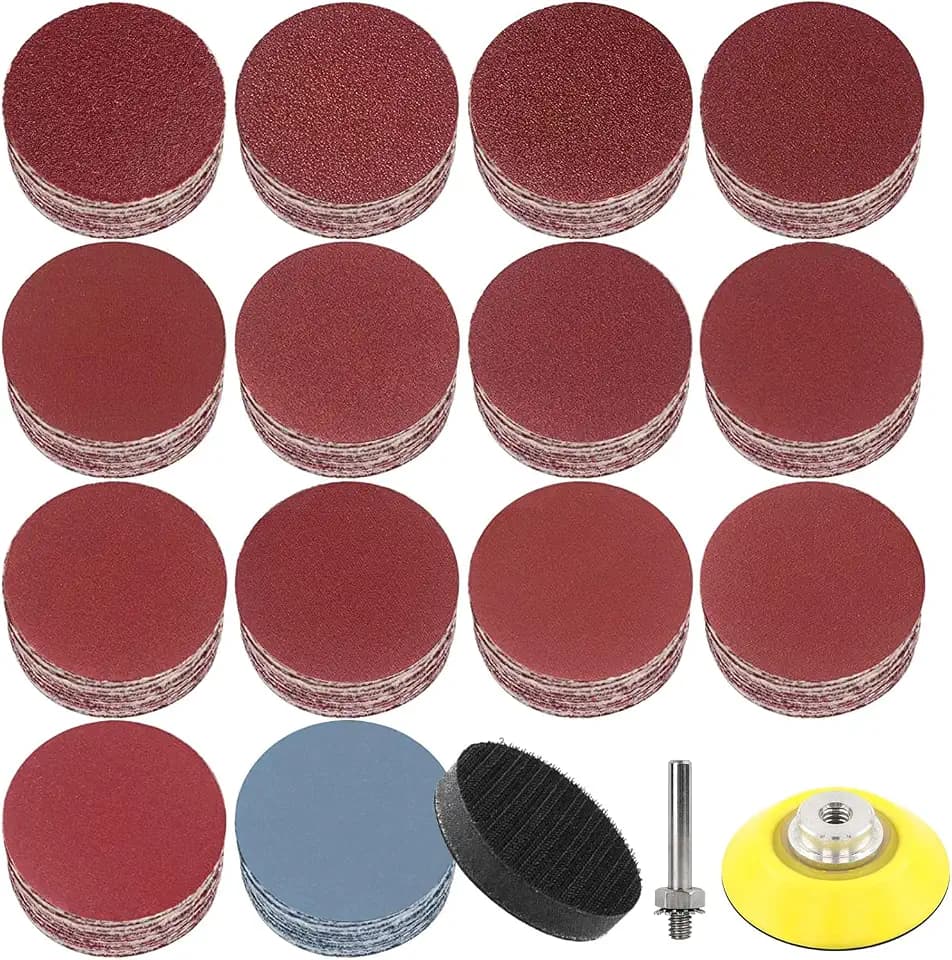 140 Stück 50mm Schleifpapier Klett 40-3000 Körnung, Schleifpapier Klett Set mit Adapter für Polierpad, Aluminiumoxid, für Winkelschleifmaschine, Tischschleifmaschine, Bohrmaschine