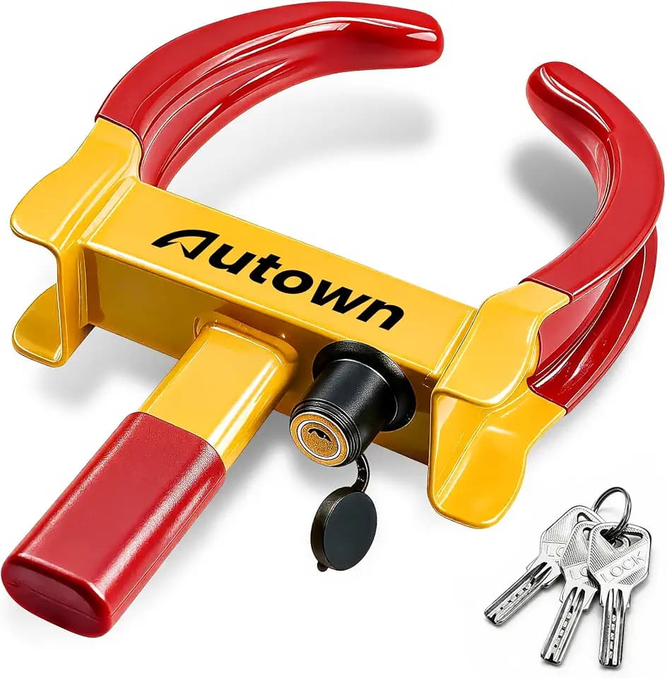 AUTOWN Parkkralle Radkralle mit Hochsicherheitsschloss & 3 Schlüsseln, Universelle Autokralle für Anhänger, Wohnmobil, Wohnwagen & PKW, Wetterfeste Reifenkralle für 18-30cm Reifenbreite