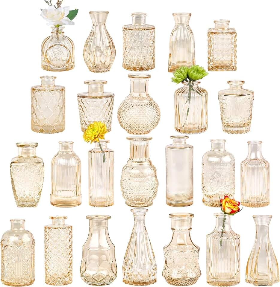 TBWIND 24pcs Amber Glass Bud Vases Set