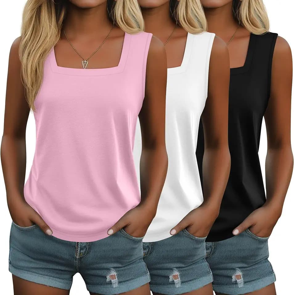 3 Pack Women's Tank Top Sleeveless Shirt, 3-Color, Small
