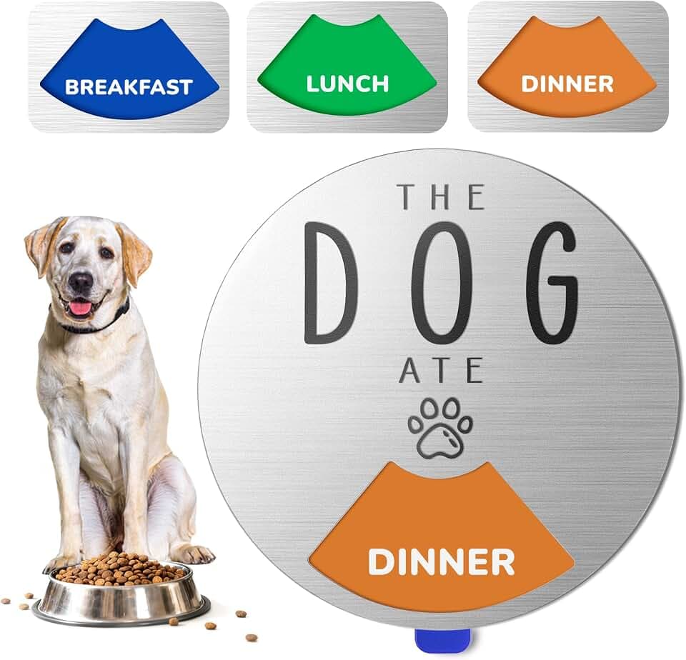 Dog Fed Sign - Dog Feeding Chart with Three Meals per Day, Did You Feed The Dog Tracker, Magnetic Pet Feeding Reminder with Double Sided Tapes for Fridge, Brushed Silver