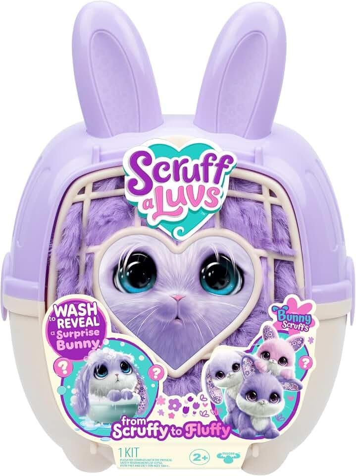 ScruffaLuvs Häschen-Scruff, Überraschungsplüschtier, 14 cm | Magische Enthüllung im Wasser, inklusive 29 cm großer Deluxe-Transportbox; Kuscheltier für Kinder ab 4 Jahren