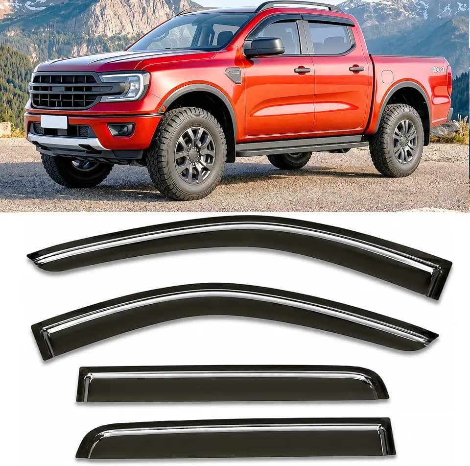 2024-2026 Tape-On Rain Guards for Ford Ranger Side Window Visor Deflectors XL XLT Lariat Raptor Tinted Shades 2025