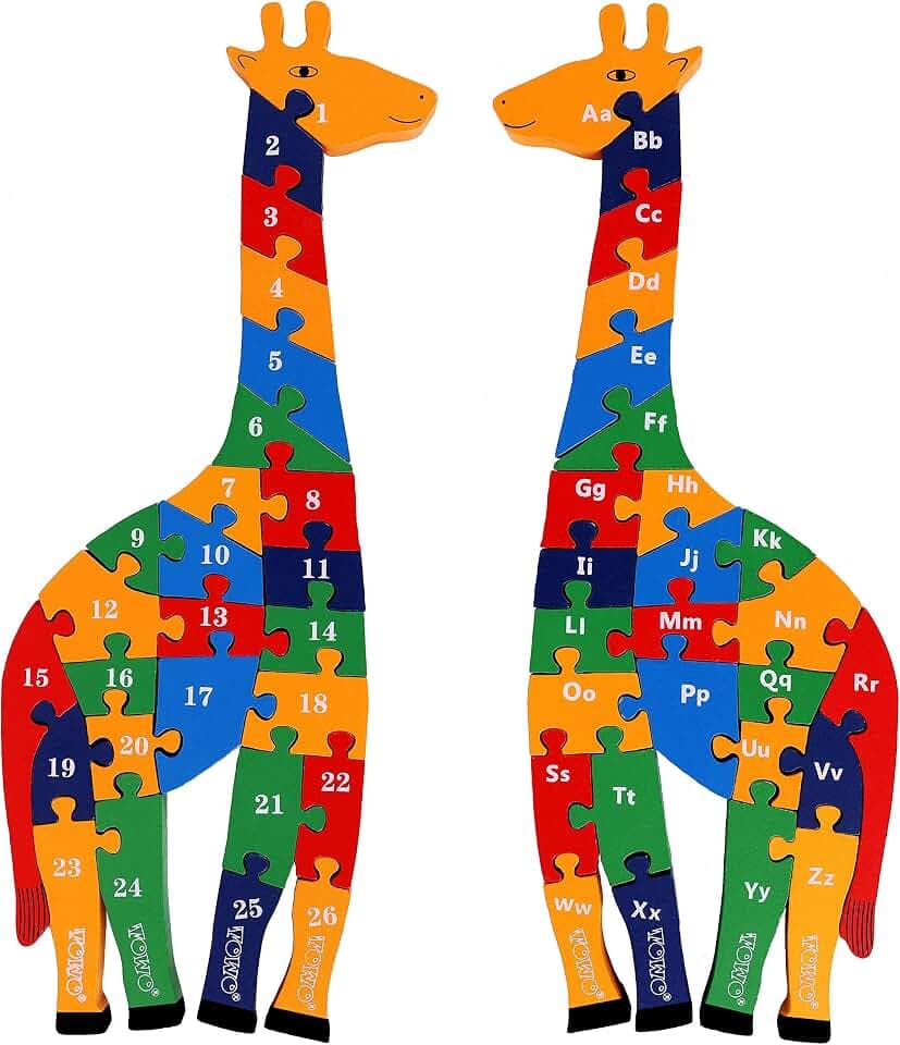 TOWO Holzpuzzle Giraffe, Alphabet- und Zahlenpuzzle für Kinder