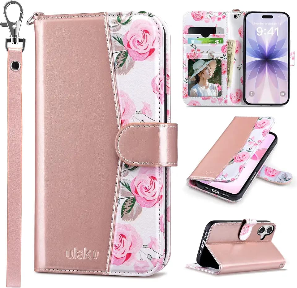ULAK for iPhone 17 Wallet Case with Card Holder [RFID Blocking], Rose Gold