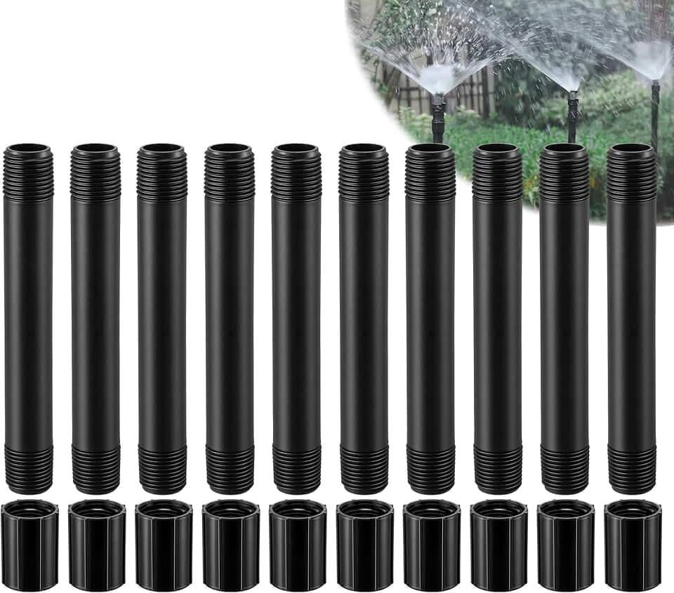 20 Set Sprinkler Extension Riser Set, 10 Pcs 6" Sprinklers Pipe MNPT and 10 Pcs Double Female Thread Coupling for Lawn Garden Irrigation System, Sprinklers Extension for Raising Sprinkler Head