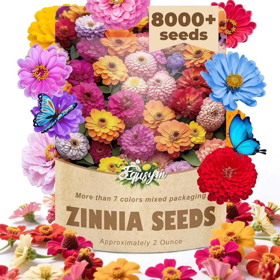 8000+ Zinnia Flower Seeds-2oz, 7+ Color Mix for Gardens, Easy to Grow