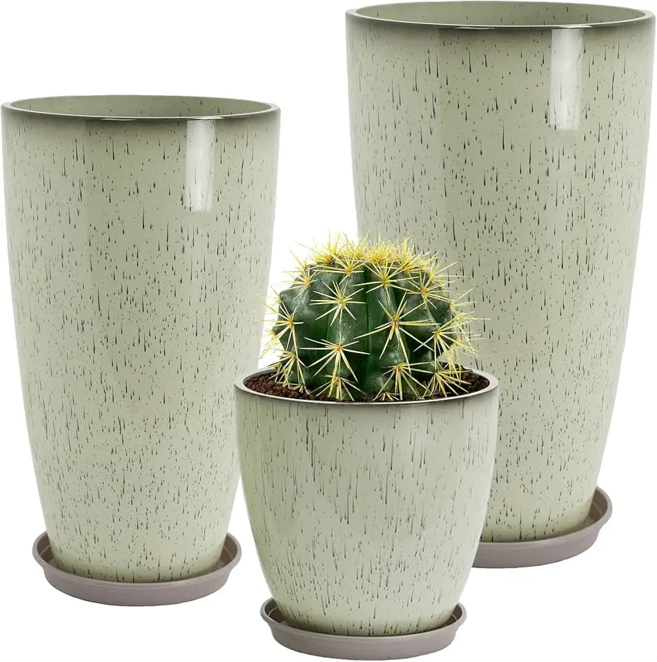 Neoaider Set of 3 Tall Planter, 24/21/12in Large Plastic Planter, DripGlaze