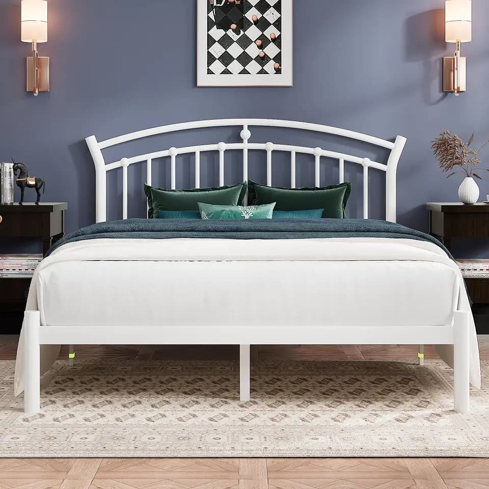 Einhomn Queen Bed Frame, White Metal Bed Frame with 12" Under-Bed Storage, Heavy Duty Steel Slat Support, No Box Spring Needed, Easy Assembly, Noise-Free