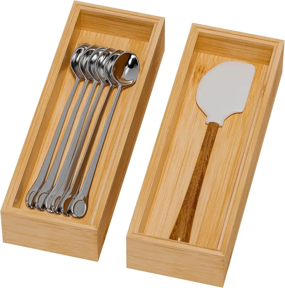 Lixple Bamboo Kitchen Drawer Organizer, 2 Pack, 10" x 3.5" x 2"
