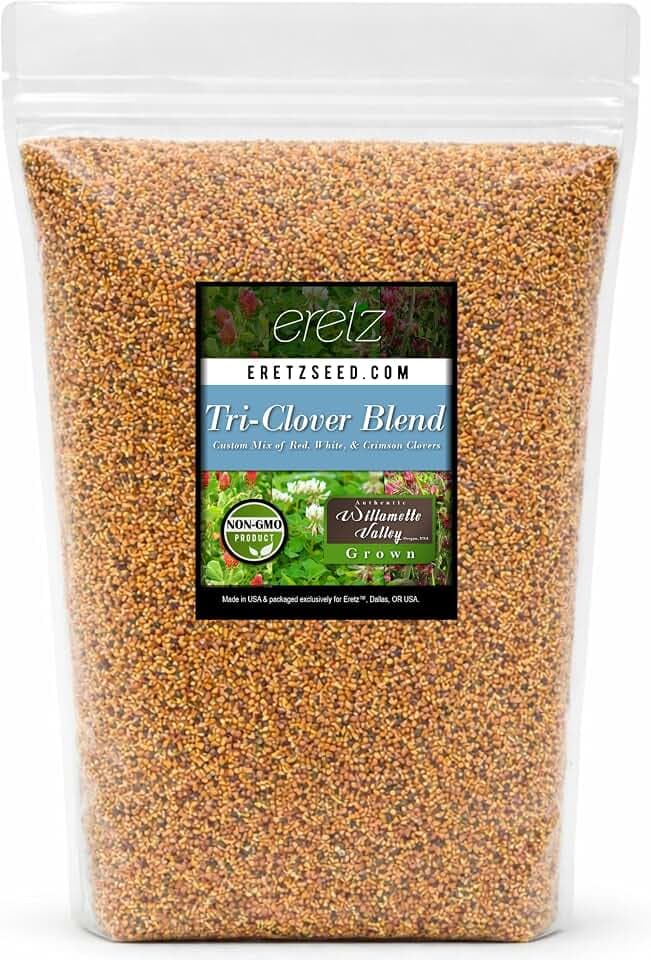 Tri-Clover by Eretz - Three Part Blend of Clovers Providing Beauty, Cover, and Natural Attractant. No Coatings or Fillers, Premium Seeds (5lb)