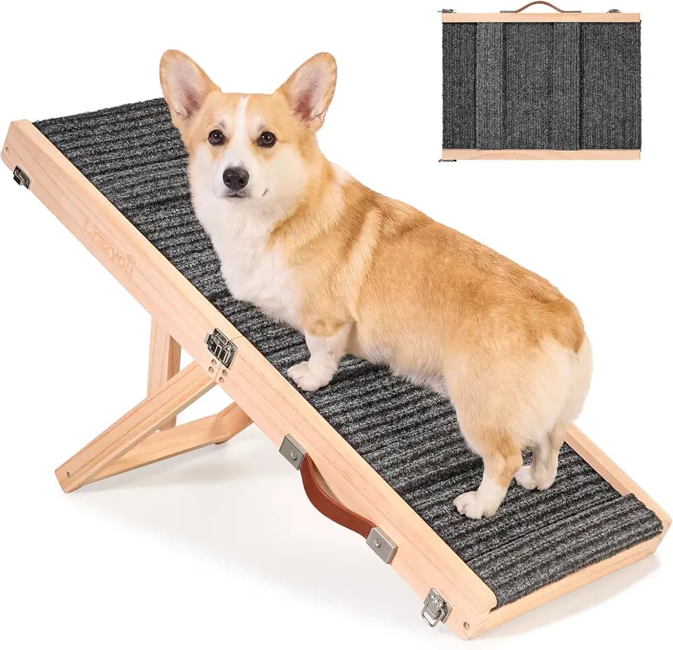 Foldable Dog Ramp for Bed/Couch/Small Dog, Adjustable Dog Stairs