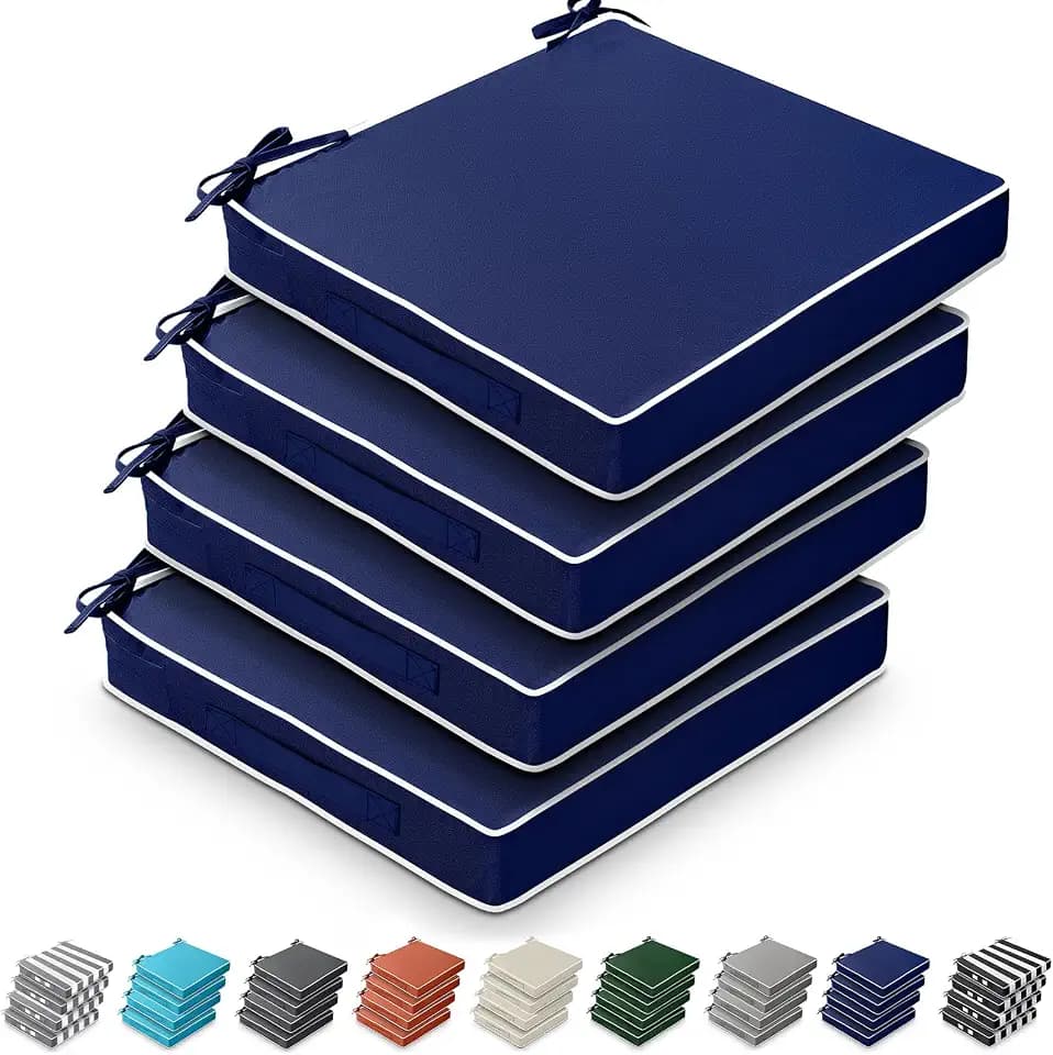 Leinuosen 4 Pcs Patio Chair Cushion Covers, 19" x 19" x 3", Navy Blue