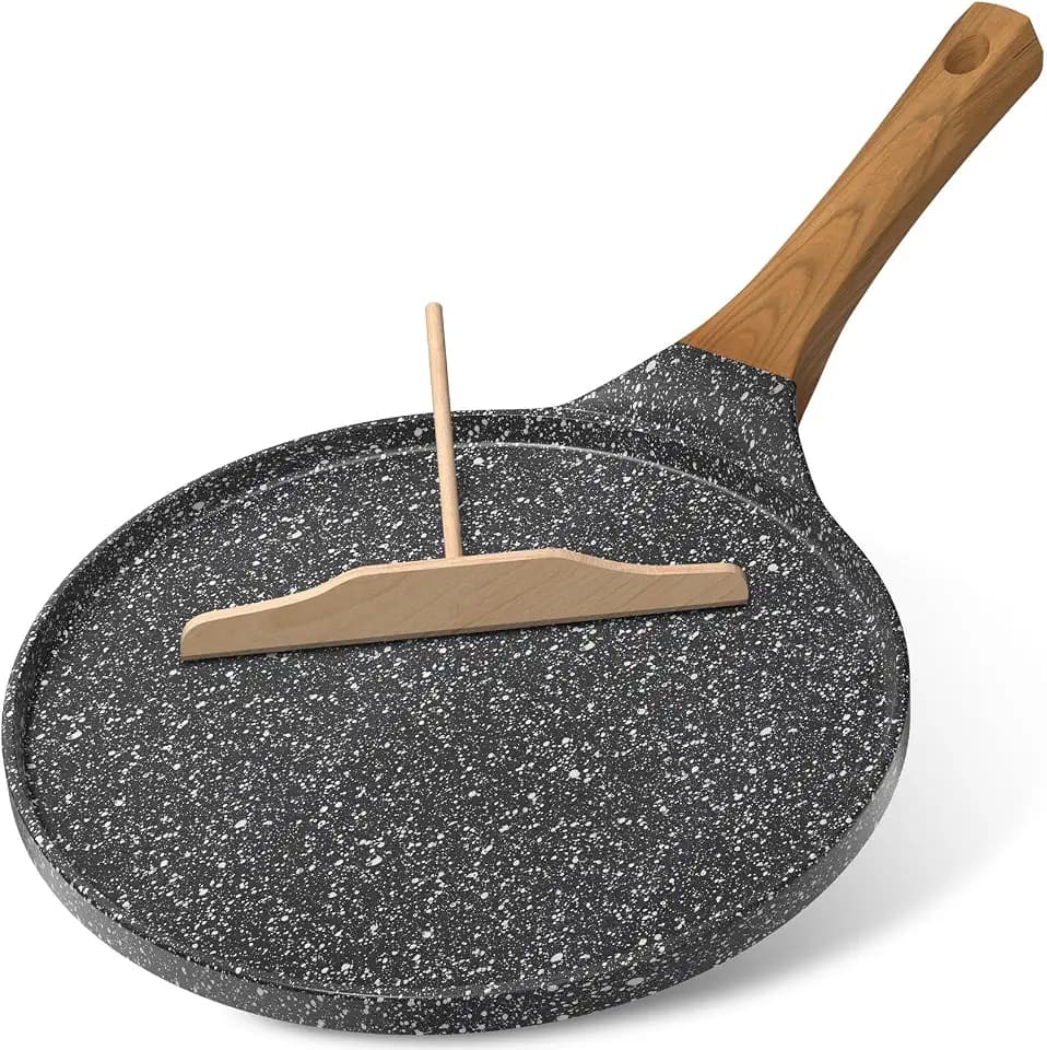 YASHE 26 cm Antihaft-Crepe Pfanne, Induktion inkl Teigverteiler aus Holz