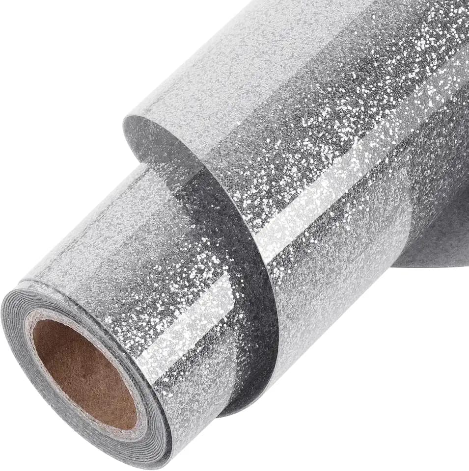 ​TORC Silver Glitter HTV Silver Heat Transfer Vinyl HTV Rolls, 12" x 6 ft Iron on Vinyl for T Shirts Silver Glitter HTV Vinyl for All Cutter Machines Easy to Cut & Weed for Heat Vinyl Design 1 Roll