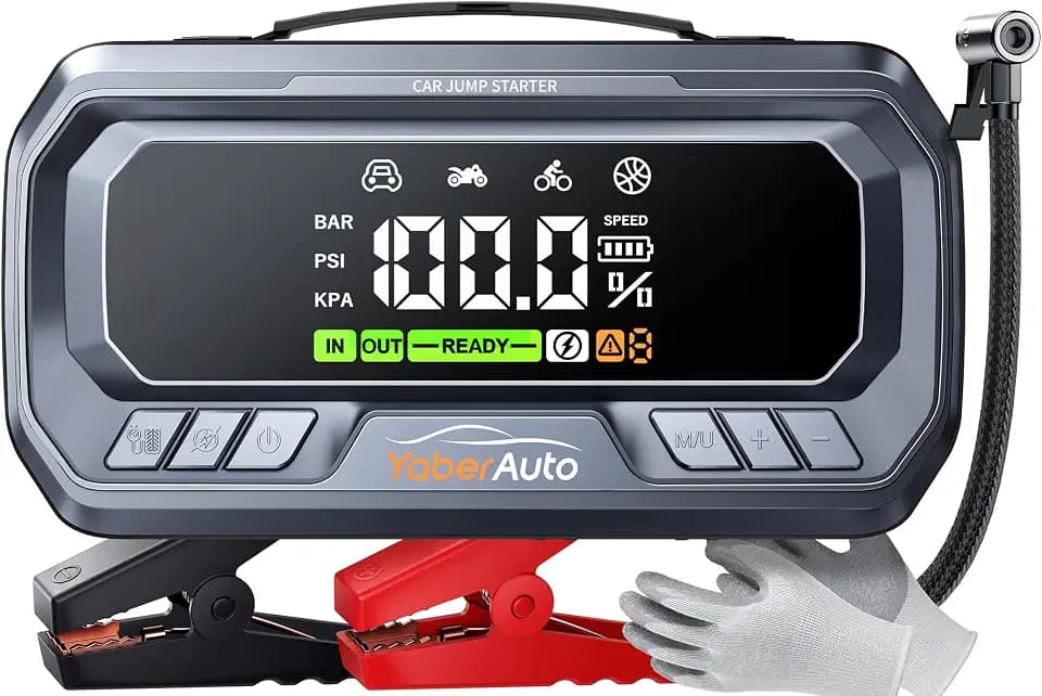 YaberAuto 12-in-1 Jump Starter with Air Compressor 8000A 160PSI 65W Charge