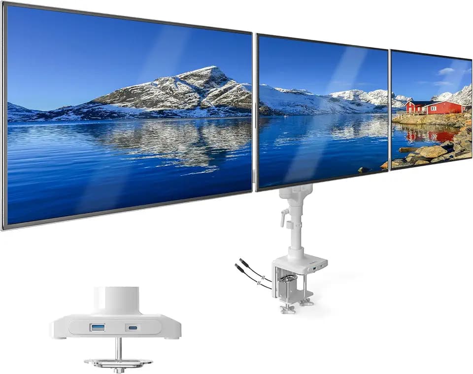 Mount-It! Triple Monitor Desk Mount, 13-27" Screens, White
