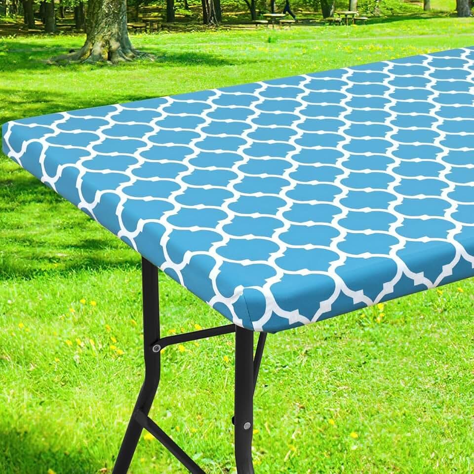 Smiry Picnic Fitted Table Cover, 5 Foot Flannel Backed Vinyl Tablecloth
