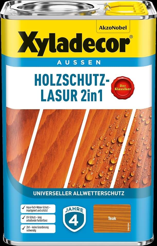 Xyladecor Holzschutz-Lasur 2in1, Universeller Allwetter-Schutz – Der Klassiker, Teak, 4 l