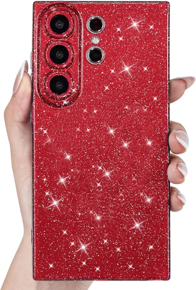 Svanove for Samsung S26 Ultra Case Glitter, Sparkly Girly Cute Bling Sparkle Shiny Shimmer Bright Phone Case for Women Girls, Glittery Thin Slim Jelly Soft Silicone Rubber Gel Plastic Cover, Red Wine