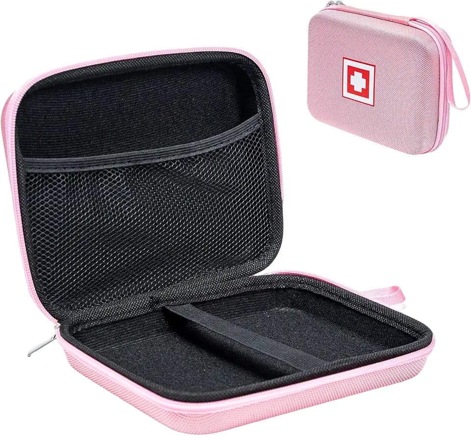 Gealaek Protective Carrying Case for Portable Nebulizer, Travel Medical Bag with Hard Shell for Inhaler Spacer, Masks, Asthma Accessories Emergency Medicine Storage Bag for Kids and Adults (Pink)