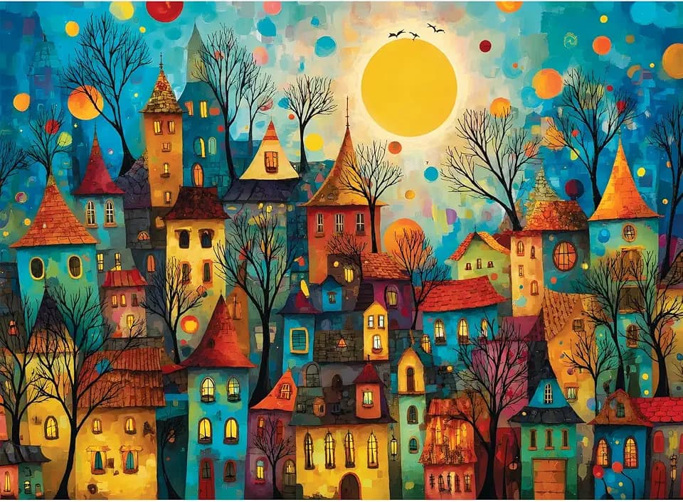 Jigsaw Puzzles 500 Large Piece for Adult,Unique Magic Moonlight Town Puzzle
