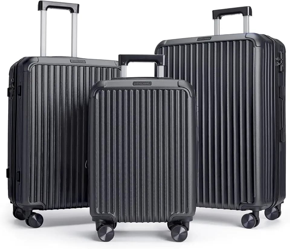 LIGHT FLIGHT 3 Piece Luggage Sets With Spinner Wheels Hardshell TSA Lock