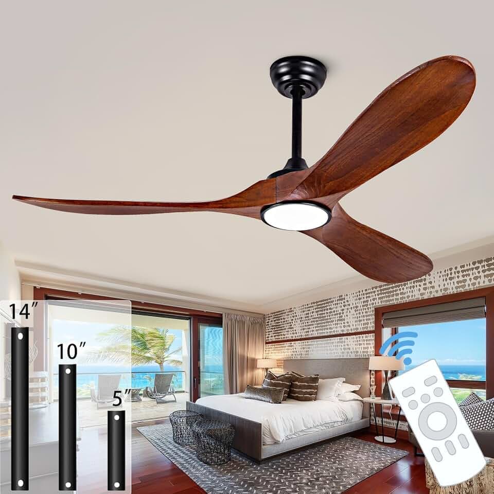 52" Quiet Ceiling Fan with Remote Control, Dimmable and Timer, Black/Walnut