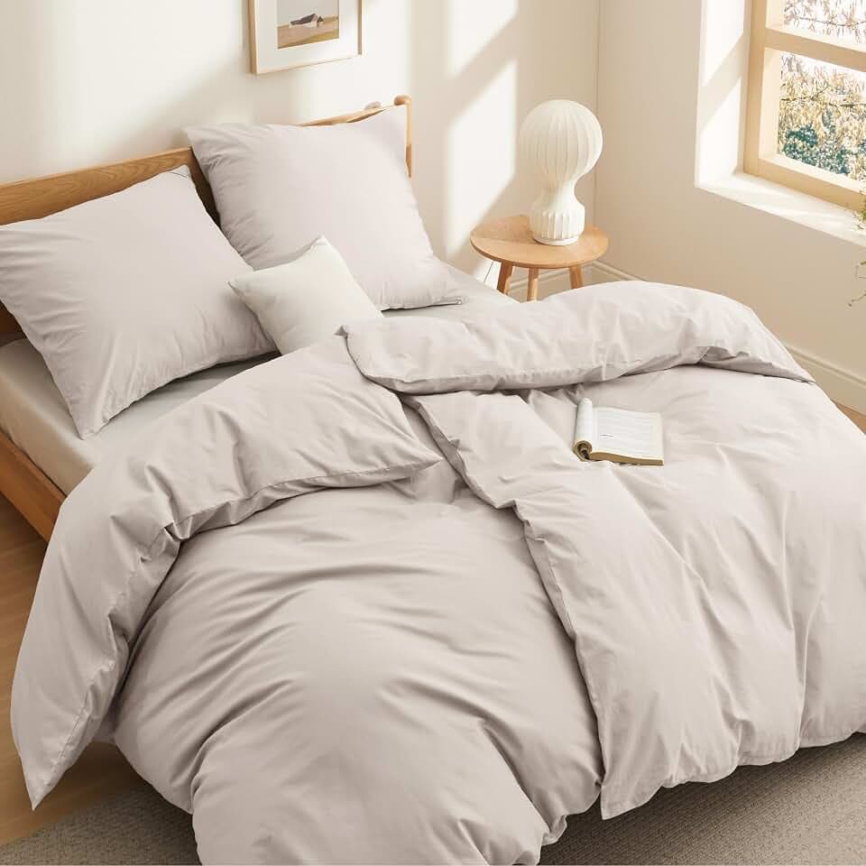 BEDSURE Bettwäsche 135x200 Baumwolle 4tlg. - Beige Set 2x80x80 Kissen | 100% Baumwolle Bettwäsche-Sets mit Reißverschluss, OEKO-TEX Zert, Weich, Sicher, Atmungsaktiv, Hautfreundlicher Komfort