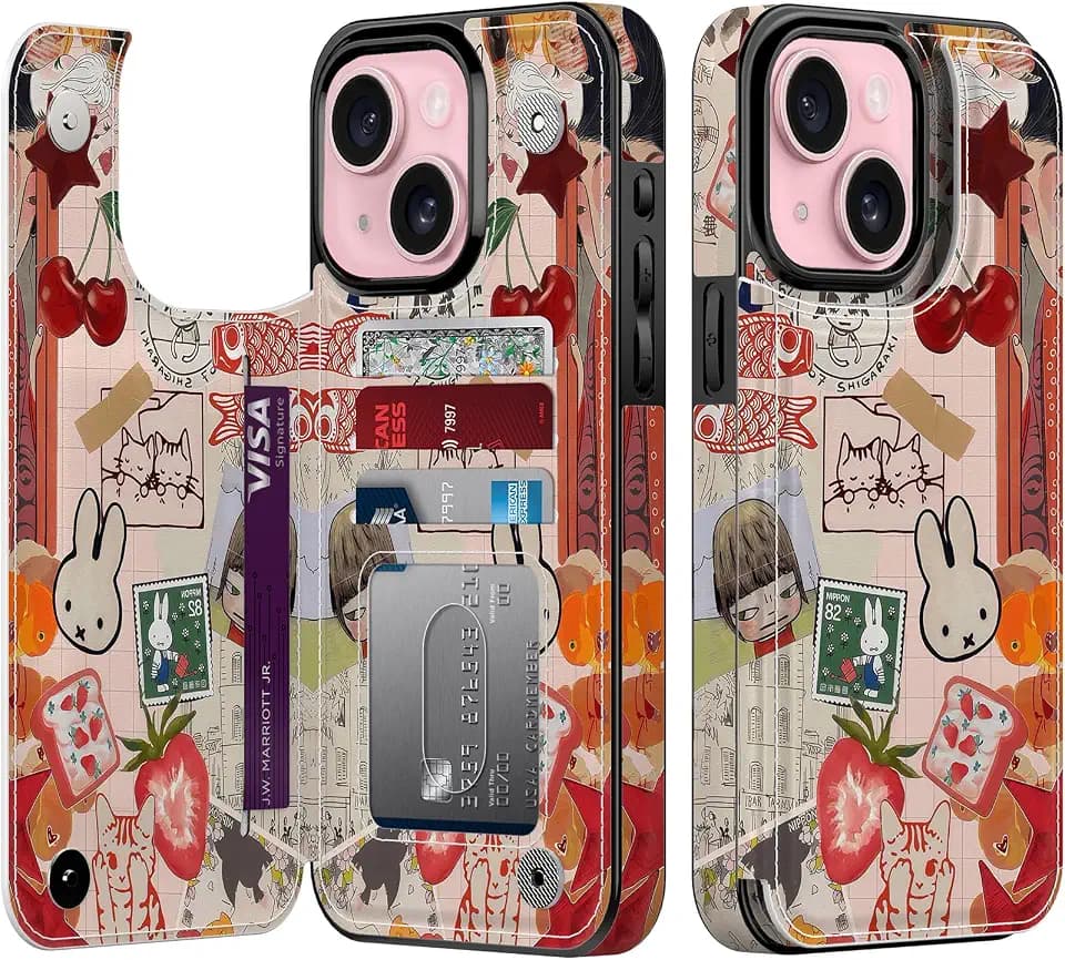 Esdot for iPhone 15 Plus Wallet Case for Women Girls,Cute Preppy Floral